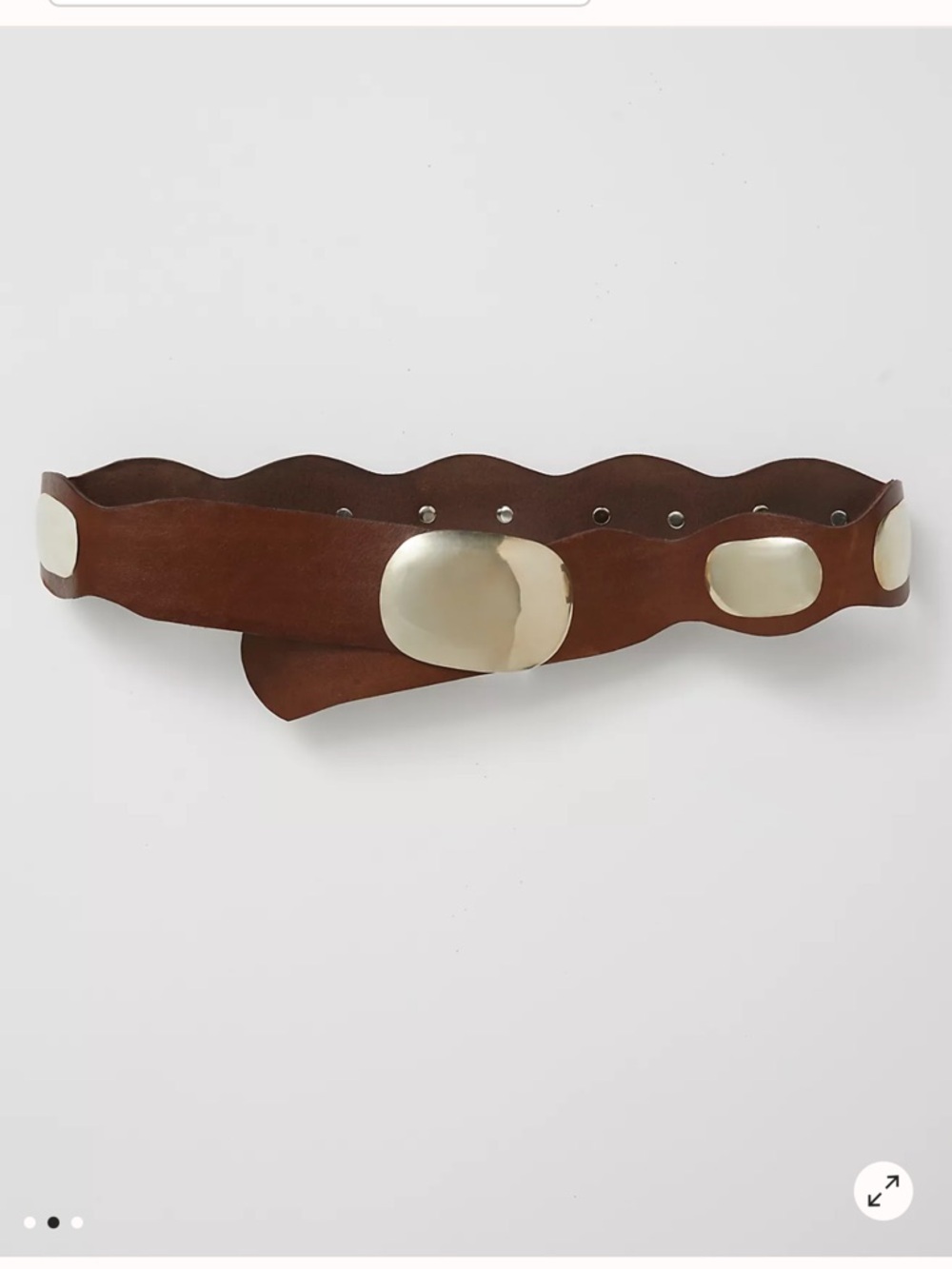 Brown Leather Waist Belt with Gold Oval Accents